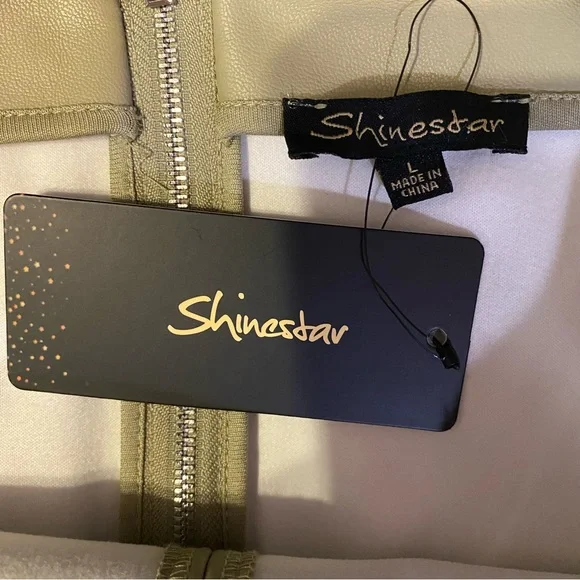 Shinestar Mini Skirt Vegan Faux Leather Sage Green Lined Women’s Size Large - Picture 5 of 6